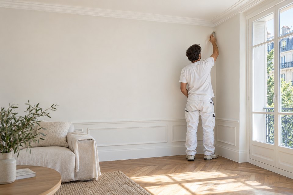 Peintre en bâtiment au travail